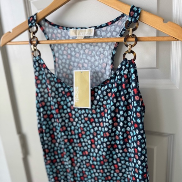 NWT Michael Kors Printed Sleeveless Tank Top Link Straps Size S Midnight Blue - Picture 2 of 5